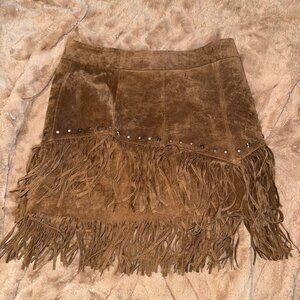 Zara Suede Leather Fringe Skirt